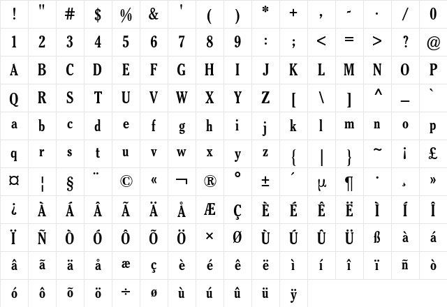 Cheltenham ATF Old Style BQ Regular Character Map