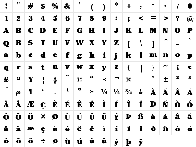 ITC Cheltenham Ultra Character Map