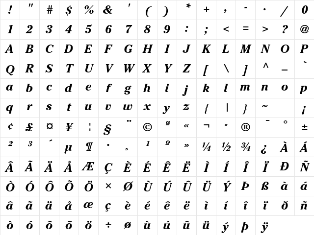 ITC Cheltenham Std Bold Italic Character Map ITC Cheltenham Std Bold Italic Character Map
