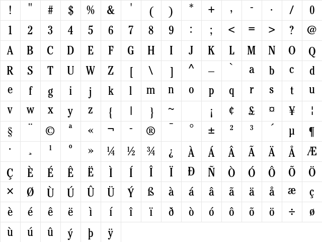 ITC Cheltenham Std Book Condensed Character Map