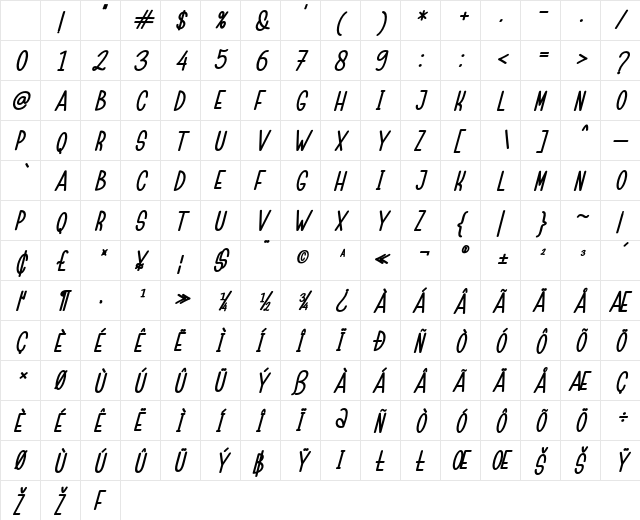 Childa Sans Bold Italic Character Map