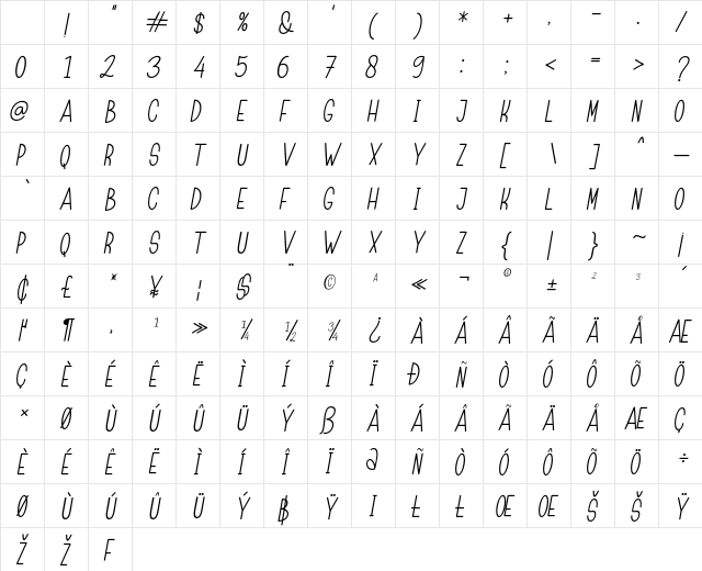 Childa Sans Italic Character Map