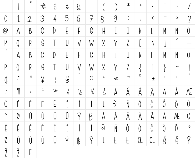 Childa Sans Regular Character Map Childa Sans Regular Character Map