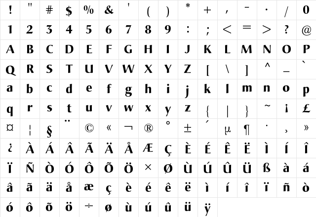 Christiana BQ Regular Character Map