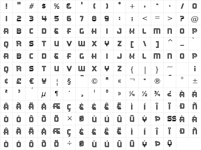Cinema Gothic BTN Inline Regular Character Map