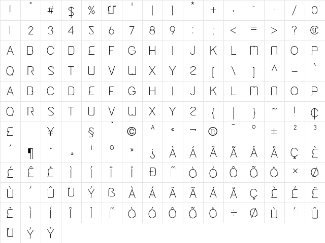 Cinga Medium Character Map