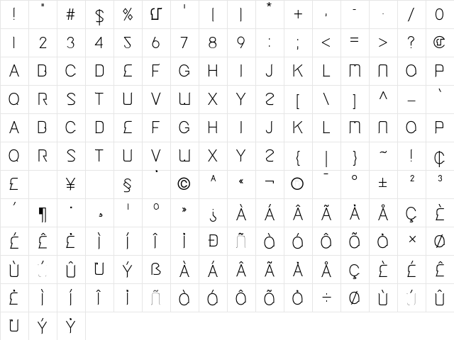 Cinga Regular Character Map