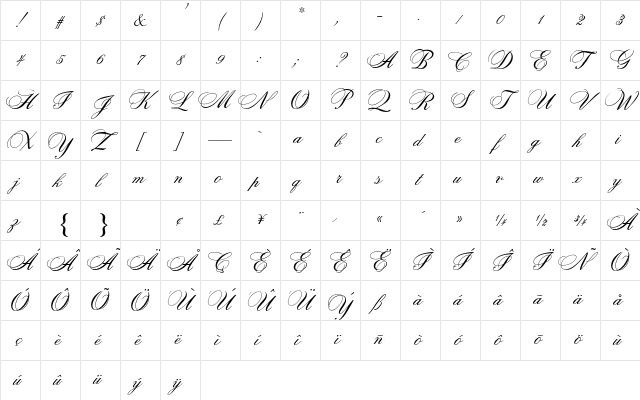 Citadel Script AT Regular Character Map