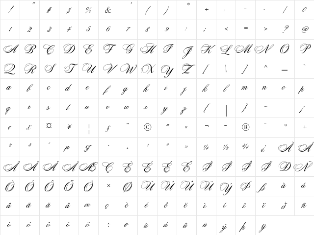 Citadel Script Std Regular Character Map