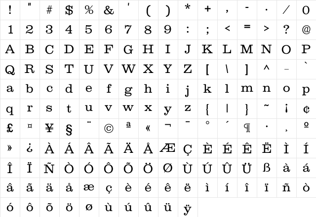 Clarxndon Light Character Map Clarxndon Light Character Map