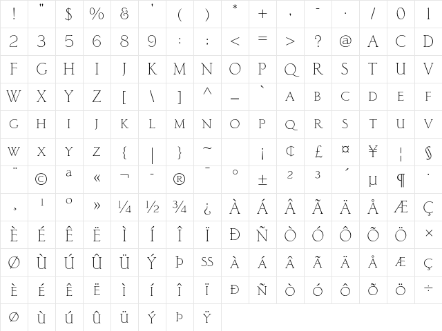 Classic Roman Std Light Character Map Classic Roman Std Light Character Map