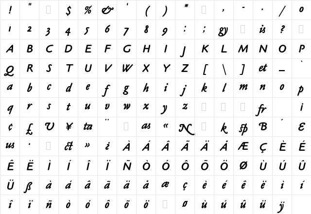 Claude Sans Bold Italic Plain Character Map