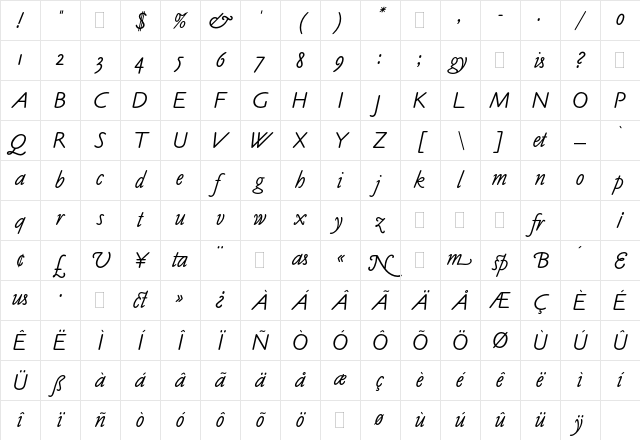 Claude Sans Italic Plain Character Map