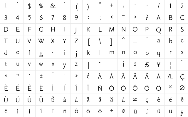 Claude Sans Std Regular Character Map