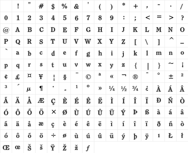 ITC Clearface Contour Character Map