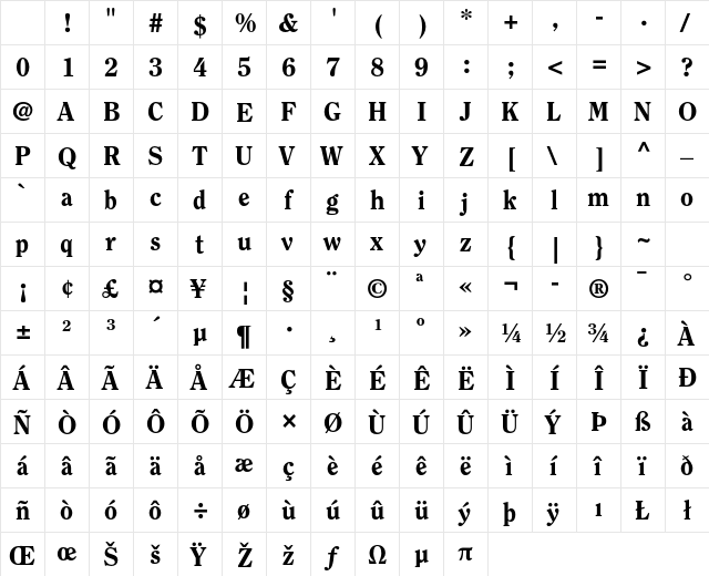 ITC Clearface Std Heavy Character Map ITC Clearface Std Heavy Character Map