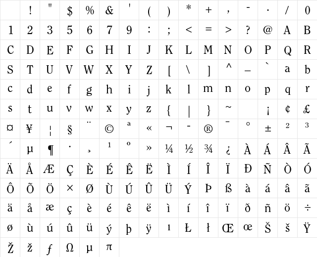 ITC Clearface Std Regular Character Map ITC Clearface Std Regular Character Map
