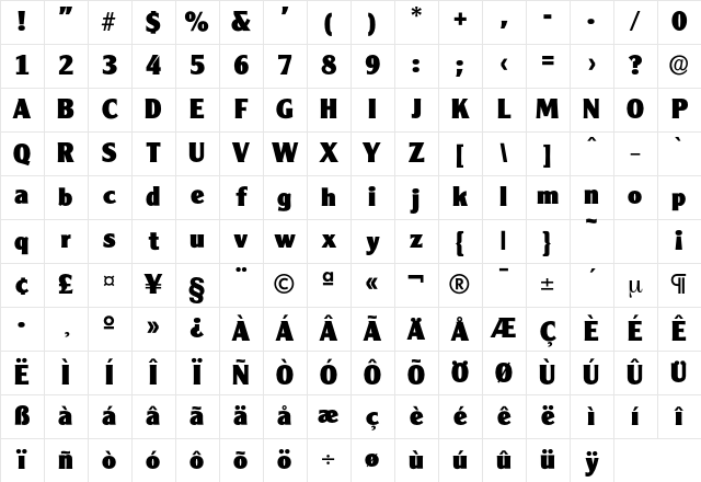 Cleargothic-ExtraBold Regular Character Map