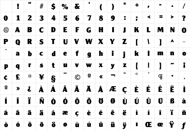 Cleaxgothic ExtraBold Character Map