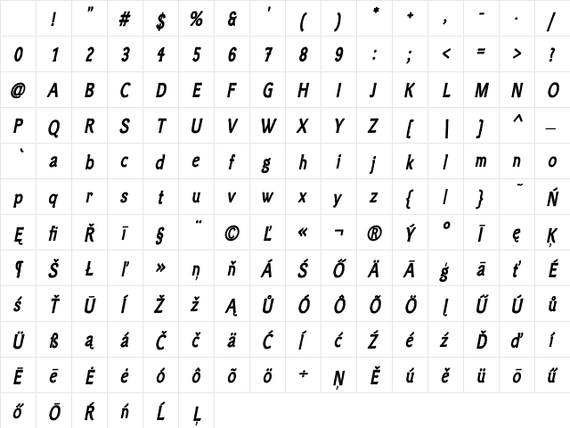 ClicheeCE BoldOblique Character Map ClicheeCE BoldOblique Character Map