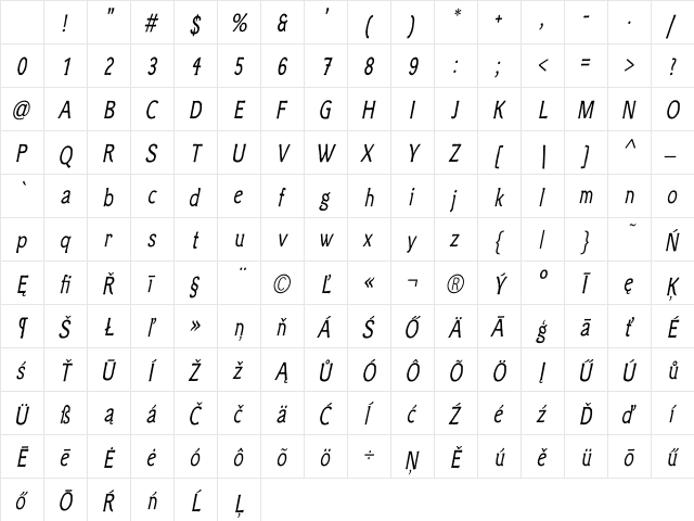 ClicheeCE Oblique Character Map ClicheeCE Oblique Character Map