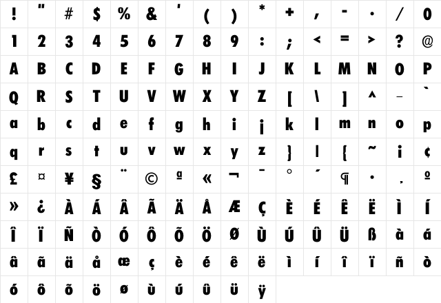 Climerick ExtraBold Character Map