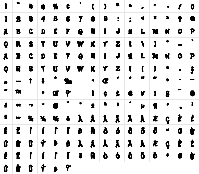 ClunkerAOE Bold Character Map