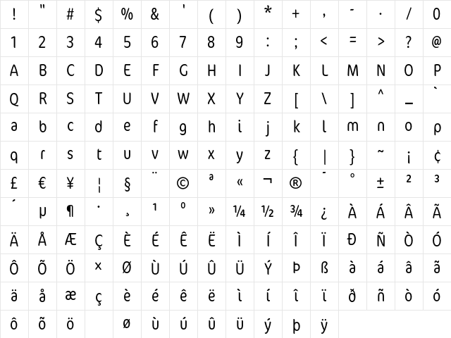 Cocon LightCondensed Character Map