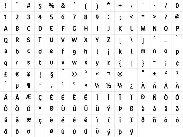 Cocon RegularCondensed Character Map