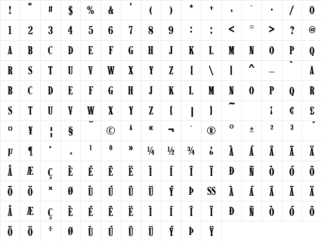 Latin Becker Compress Regular Character Map