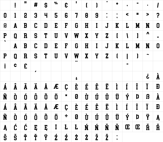 College Block Regular Character Map