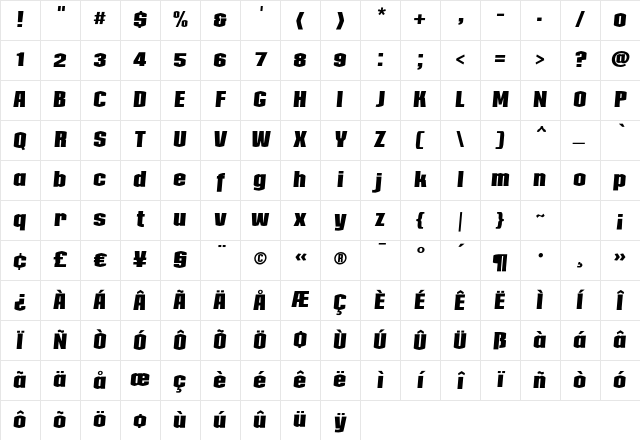 Collos BoldItalic Character Map