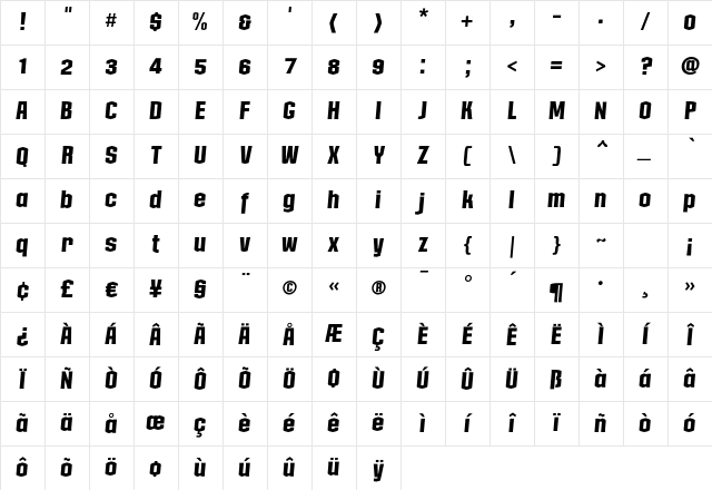 Collos Italic Character Map