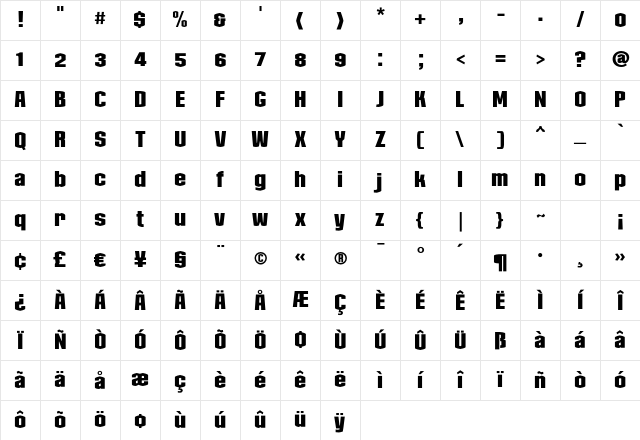 Collos Medium Character Map