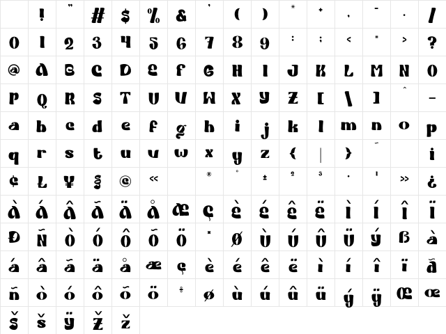 Comet Hotspur Regular Character Map