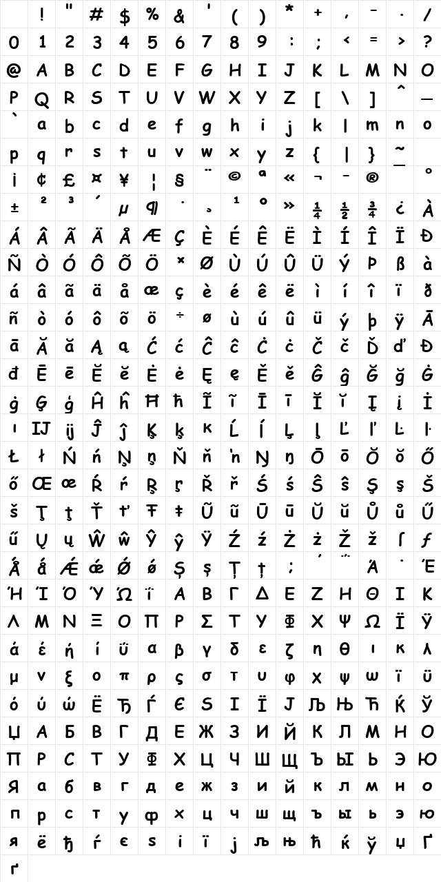 Comic Sans MS Bold Character Map Comic Sans MS Bold Character Map