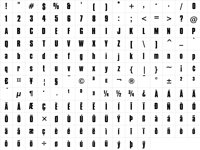 Compacta Bold Character Map