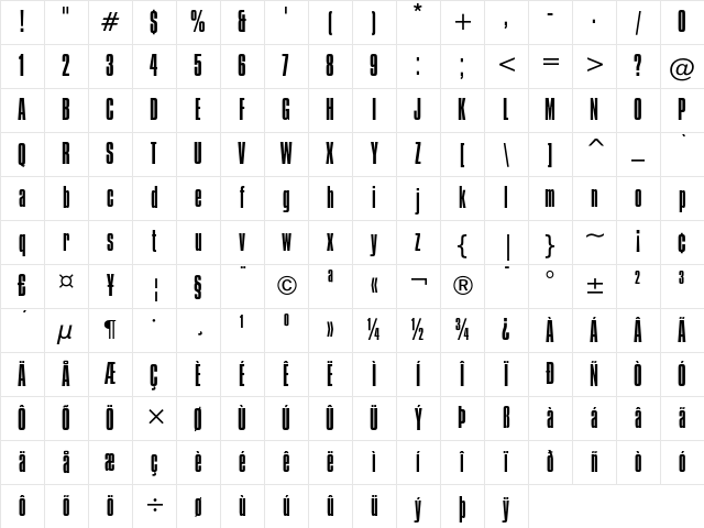 Compacta Light Character Map