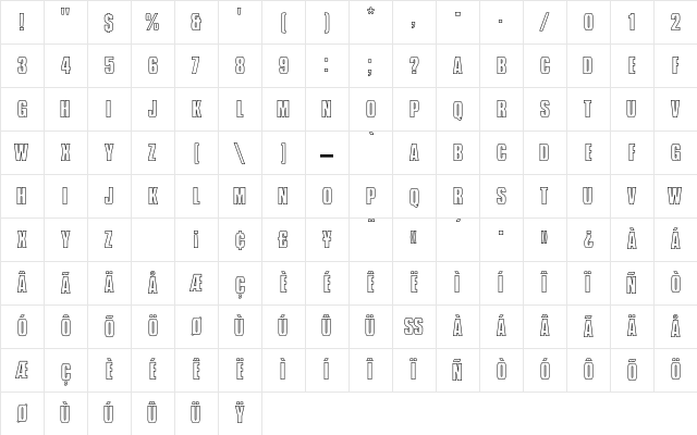 CompactaEF BoldOutline Character Map