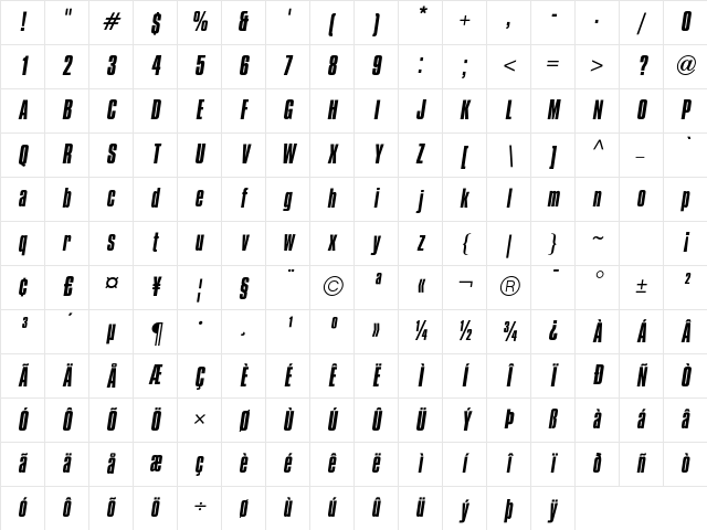 CompactaICG Italic Character Map