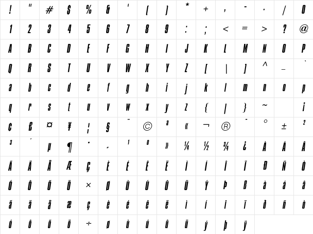 CompactaICG LightItalic Character Map
