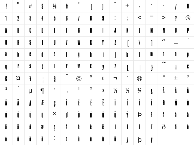 Compacta LT Std Light Character Map