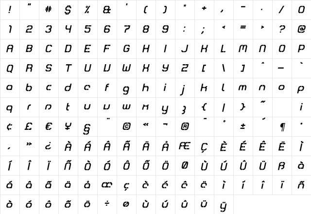 Comsat BoxItalic Character Map