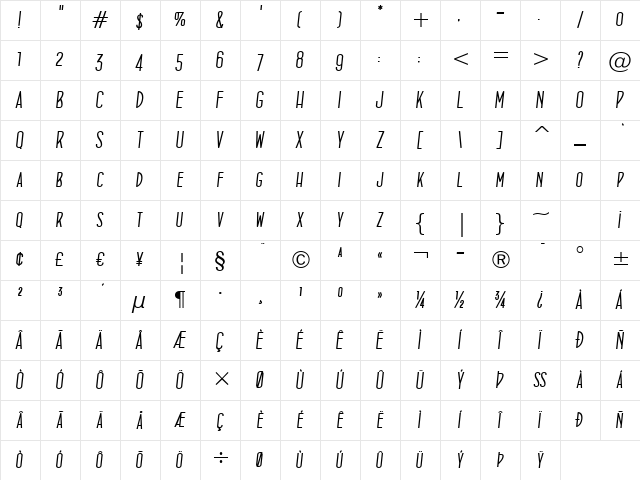 ConcursoItalian BTN Oblique Character Map ConcursoItalian BTN Oblique Character Map