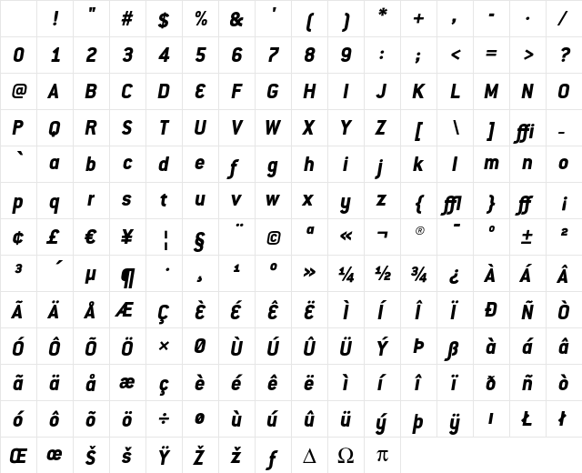 ConduitITC ExtraBoldItalic Character Map ConduitITC ExtraBoldItalic Character Map
