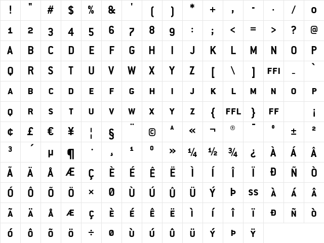 ConduitSCITC Bold Character Map