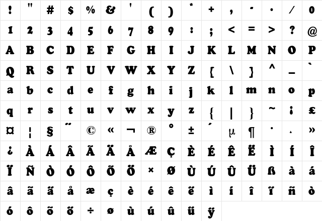 Cooper Black BQ Regular Character Map