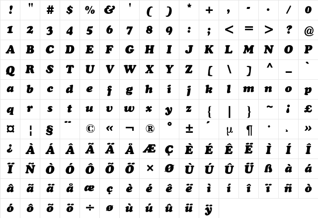 Cooper Black BQ Regular Character Map