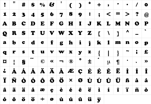 Cooper Black BQ Regular Character Map