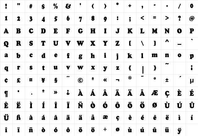 CooperBlackEF-BoldCondensed Regular Character Map